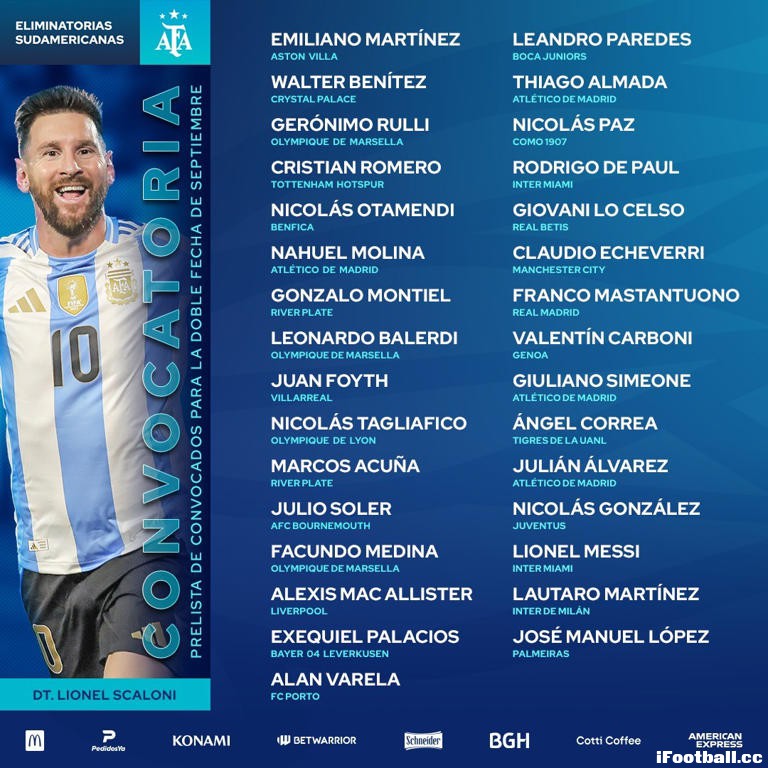 磅!阿根廷世预赛名单出炉:梅西领衔,皇马16岁天才首入选!9月两战看点十足 ... 磅!阿根廷世预赛名单出炉:梅西领衔,皇马16岁天才首入选!9月两战看点十足 ...